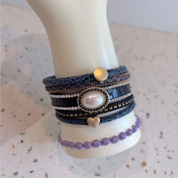 Multi Layered Wrap Cuff Charm Bracelet - Picture 4 of 14